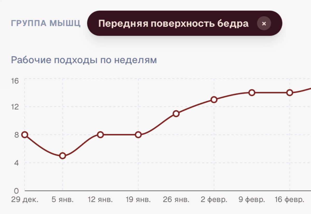 Прогресс клиента — график нагрузки по группам мышц